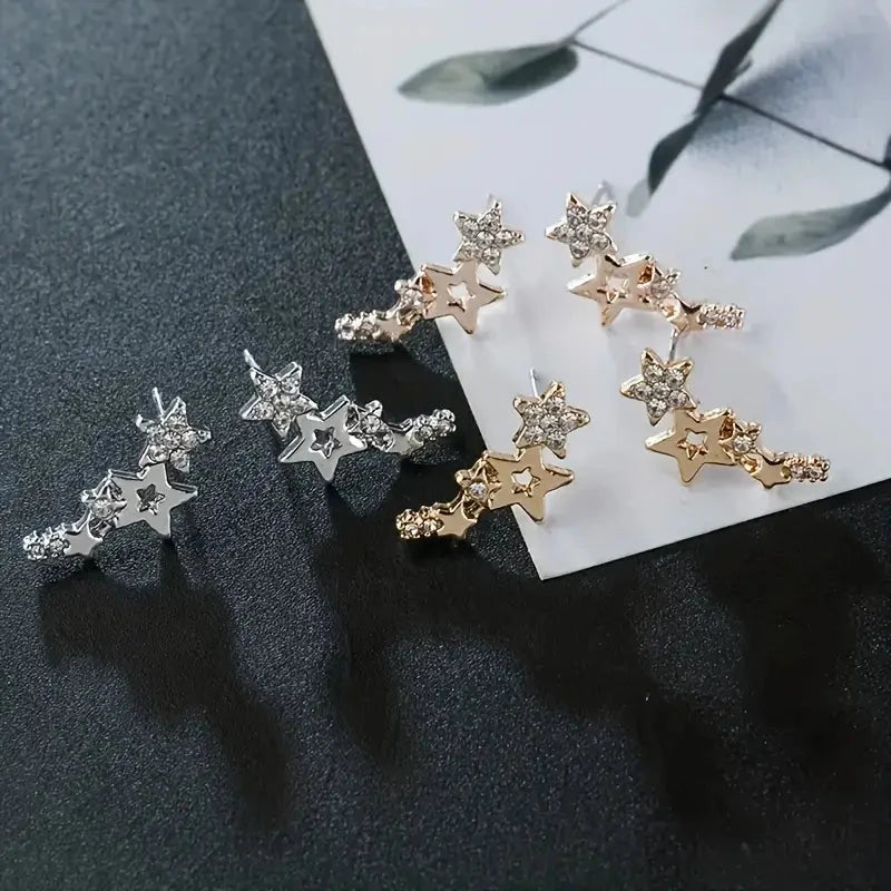 Hollow Star Earrings Zinc Alloy with Rhinestone Accents Official Online