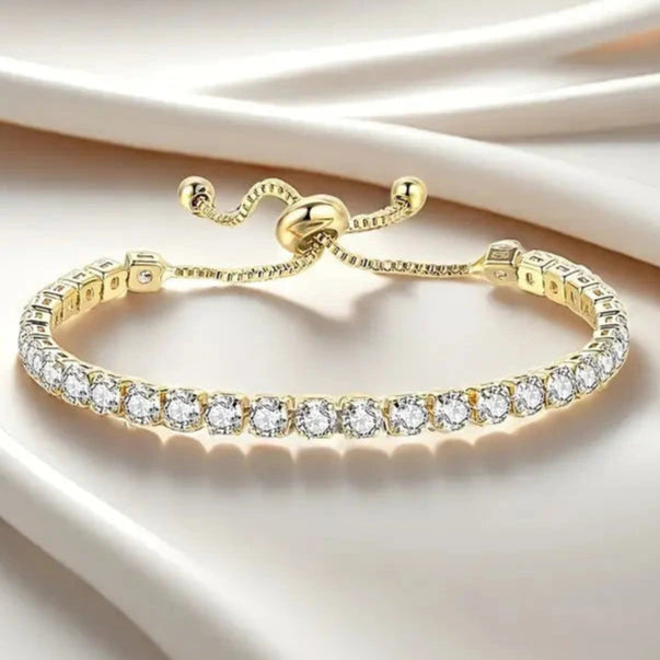 Copper Base with Plated Finish Synthetic Cubic Zirconia Inlay Adjustable Tennis Bracelet for Women Latest Collections Online