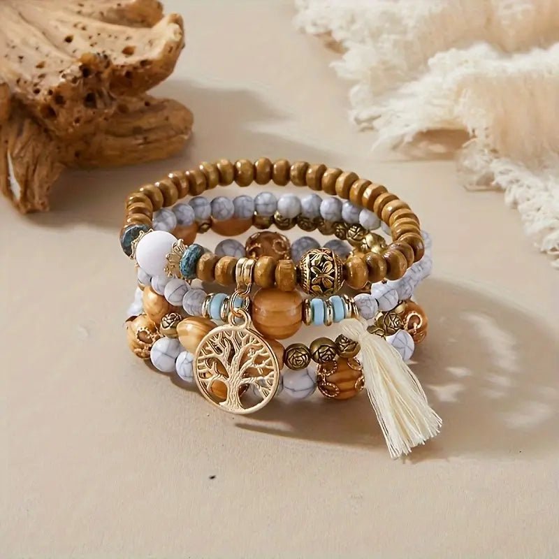 4-Piece Set: Creative Bohemian Bracelet, Layered Beaded Stretchable Bracelet Manchester Great Sale Cheap Online