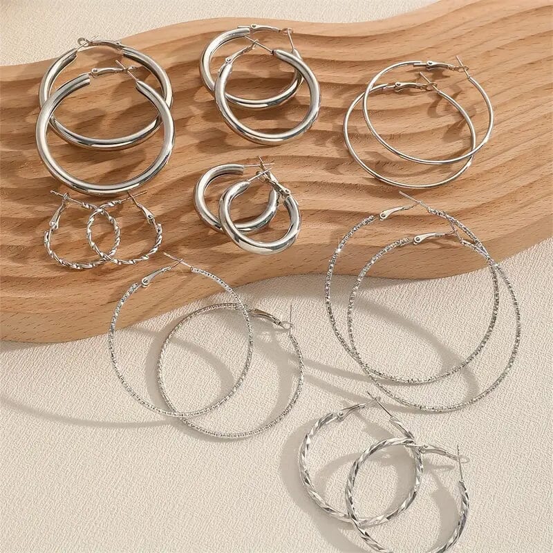 8-Pairs: Alloy Hoop Earrings Set Recommend Cheap Pice