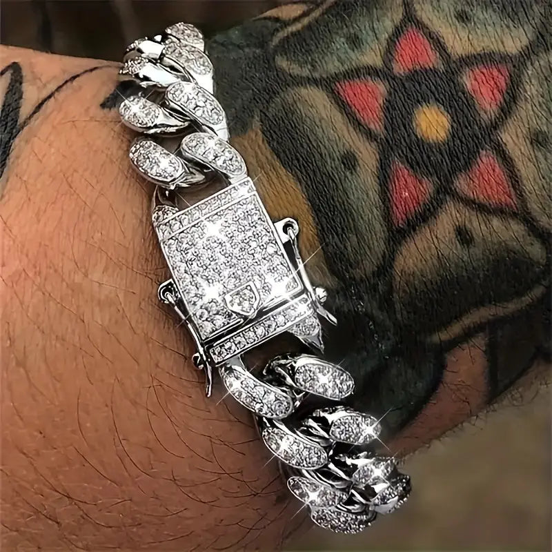 Iced Out Hip Hop Zircon Cuban Chain Bracelet for Men For Cheap Cheap Online