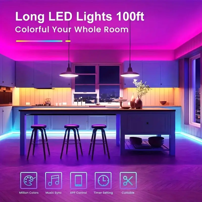 150FT Smart Led RGB LED Lights Music Sync Color Changing Light with App Tumblr