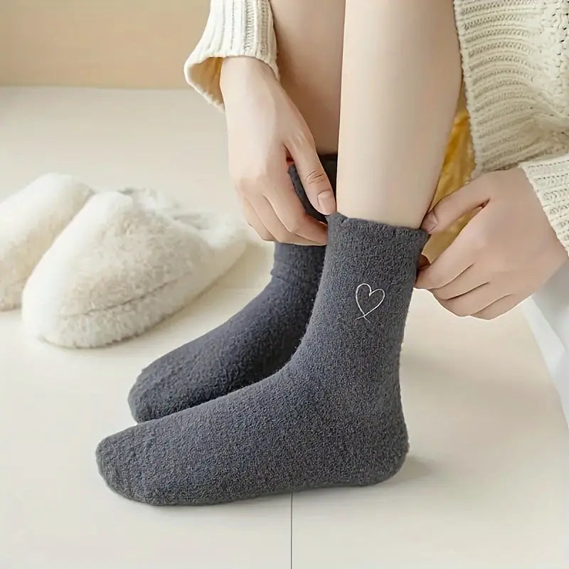 6-Pairs: Ultra Comfy Heart Embroidery Fuzzy Socks, Warm Women's Stockings & Hosiery for Cold Weather Get To Buy Cheap Online