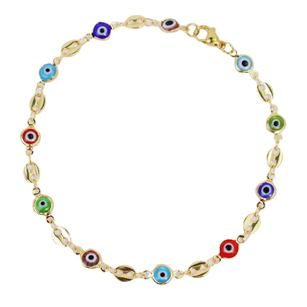 18K Gold Mariner Multicolor Evil Eye Crystal Anklet Sale With Credit Card