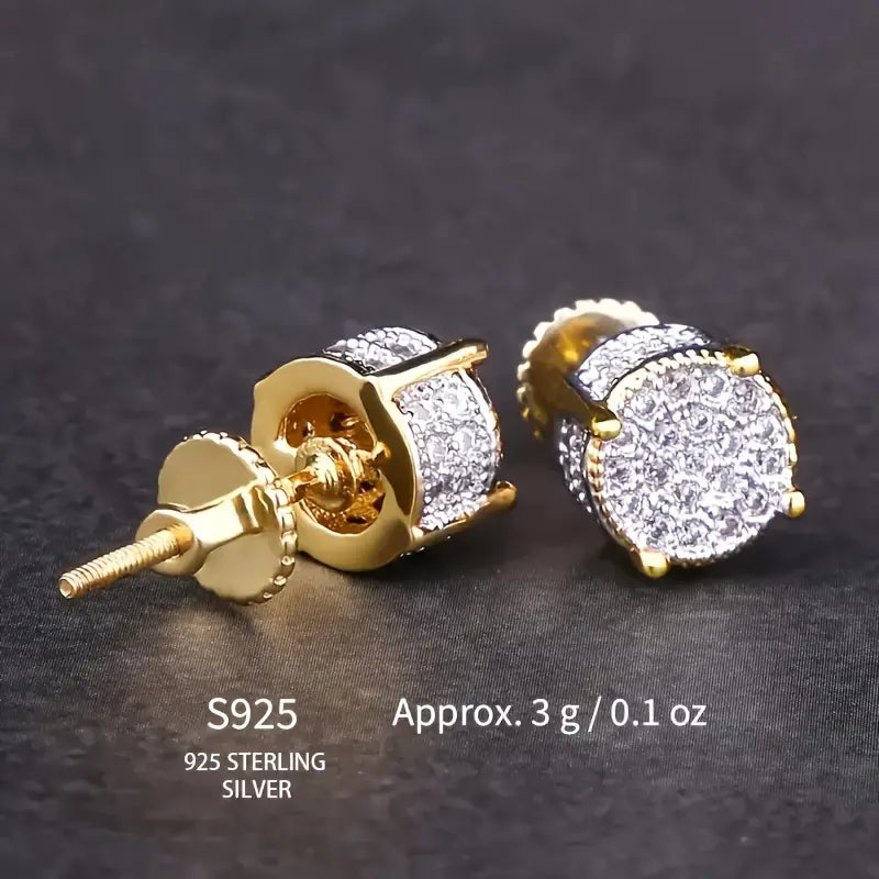 S925 Silver Hip-hop Men's Earrings With Synthetic Zirconia Micro-setting Color Plating Round Earrings Outlet Affordable