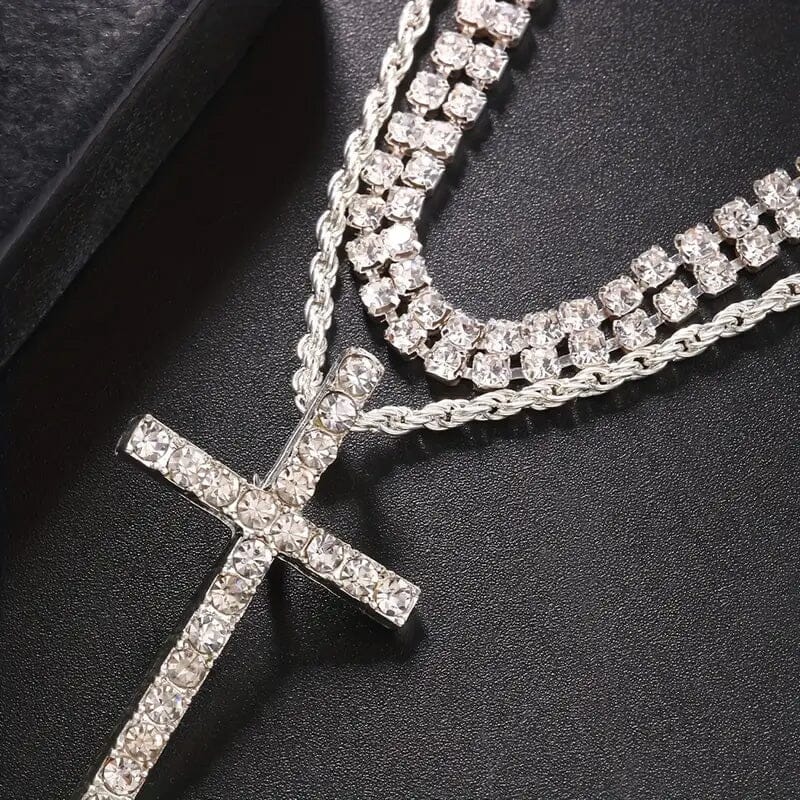 Women's Double Layer Artificial Crystal Cross Pendant Necklace Discount Recommend