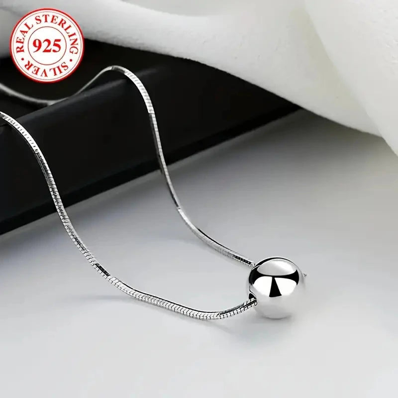 Simple Retro Bohemian Style 925 Sterling Silver Necklace with Small Ball Pendant Free Shipping Order