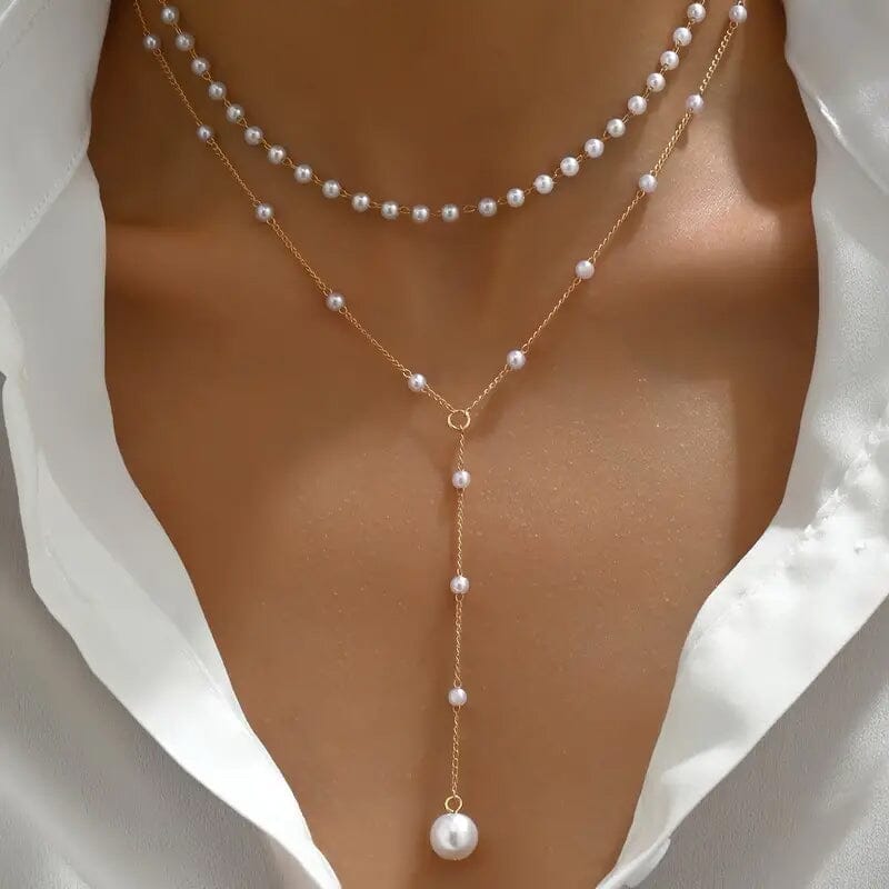 Elegant Vintage Style Double-Layer Pendant Necklace with Imitation Pearl Accents and Tassel Drop Authentic Cheap Pice