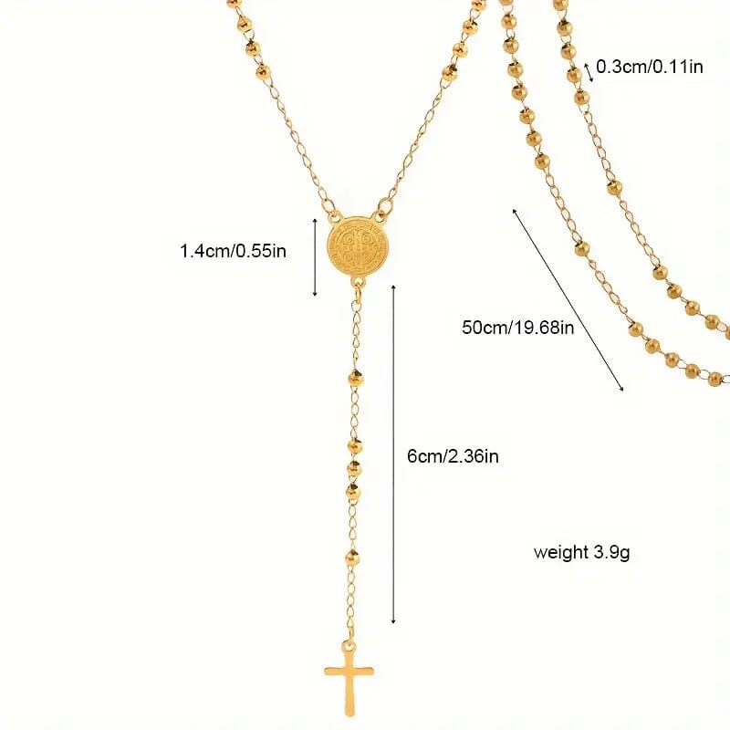 Stainless Steel St. Benedict Pattern Golden Rosary Cross Pendant Necklace Discount Cheap Online