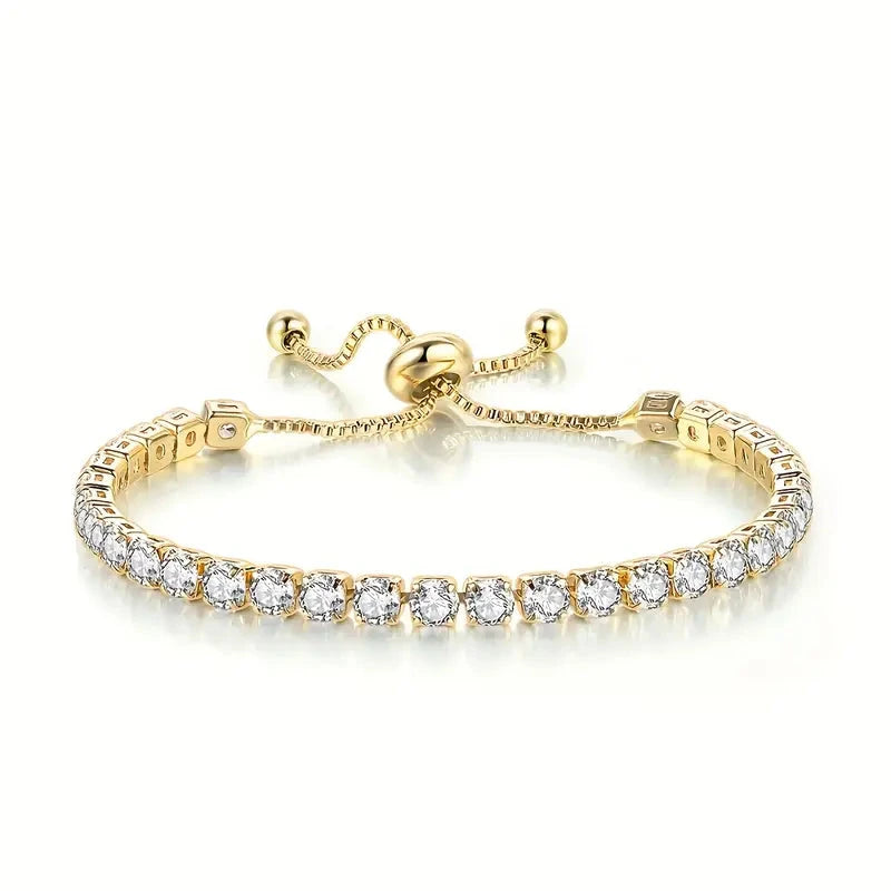 Copper Base with Plated Finish Synthetic Cubic Zirconia Inlay Adjustable Tennis Bracelet for Women Latest Collections Online