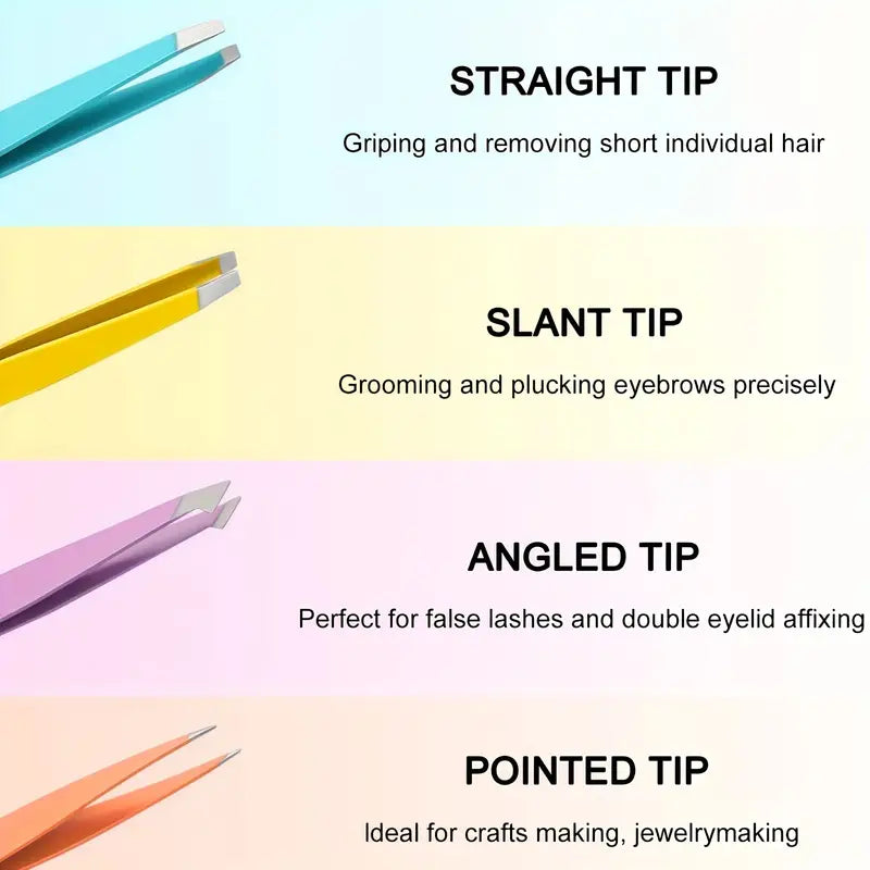 4-Pieces: Tweezers For Eyebrows, Straight, Slant, Angled and Pointy Tip Looking For