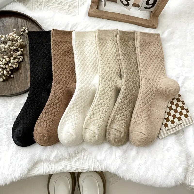 6-Pairs: Autumn and Winter Thick Warm Solid Socks Collections For Sale