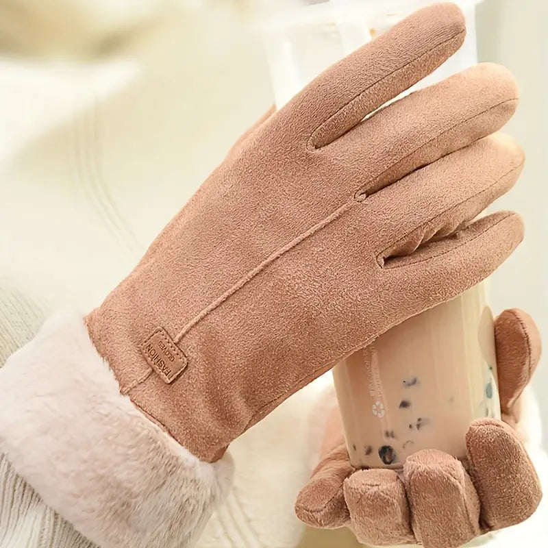 Cashmere Warm Suede Leather Plush Touch Screen Gloves Free Shipping