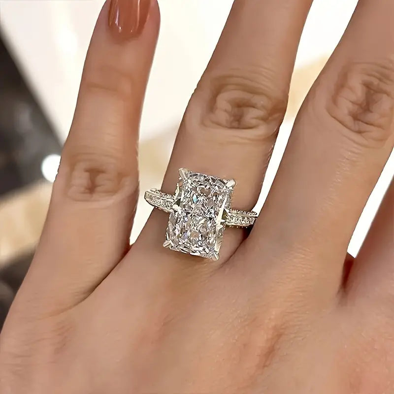 Elegant Ring Inlaid Shining Zirconia In Rectangular Shape Browse Cheap Pice