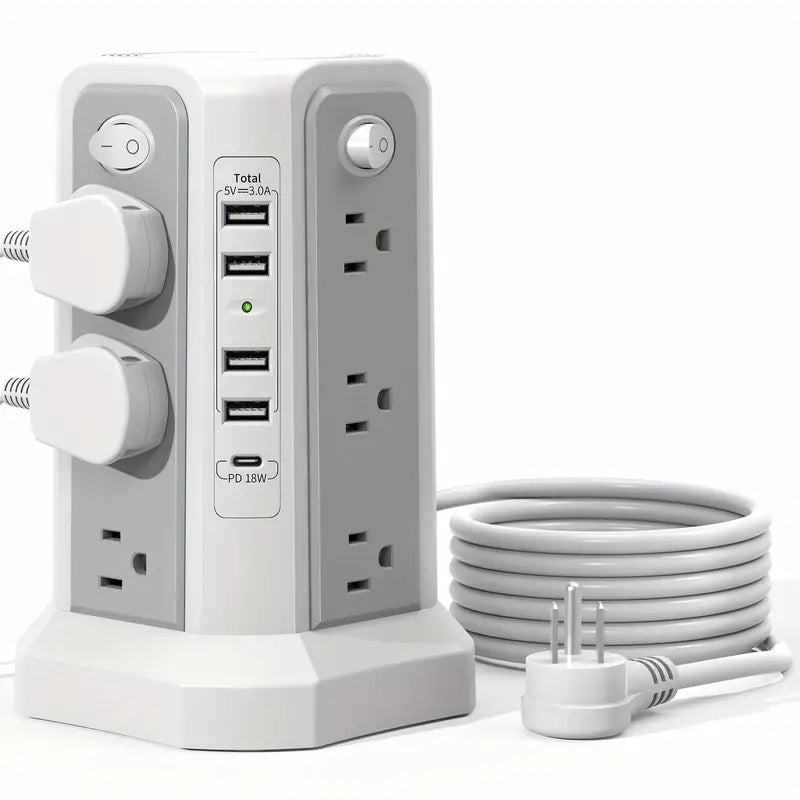 Surge Protector Tower 1800J with 4 USB A Ports, USB C (PD18W) Port, 12 AC Outlets and 10FT Cord Cheap Fake