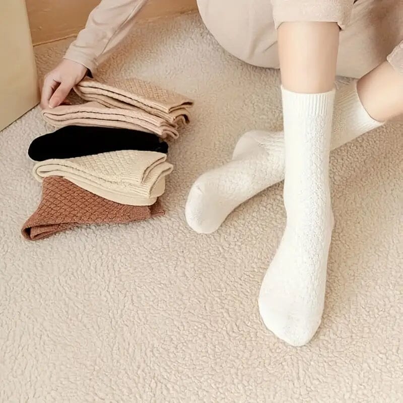 6-Pairs: Autumn and Winter Thick Warm Solid Socks Collections For Sale