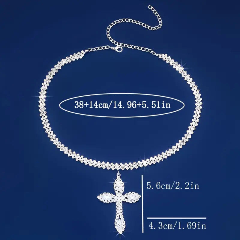 925 Sterling Silver Cross Pendant Necklace with Sparkling Rhinestone Embellishments Cheap Sale Explore