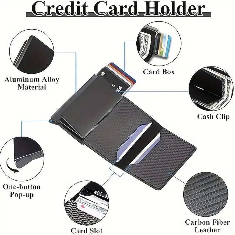 Carbon Fiber Credit Card Holder RFID Blocking, Slim Pop Up Minimalist Wallet Sale In China