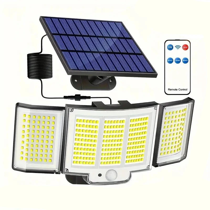 348 LED Motion Sensor Lights With Remote Control, 3 Head Security Lights, Solar Flood Wall Lights With 3 Modes Buy Cheap Affordable