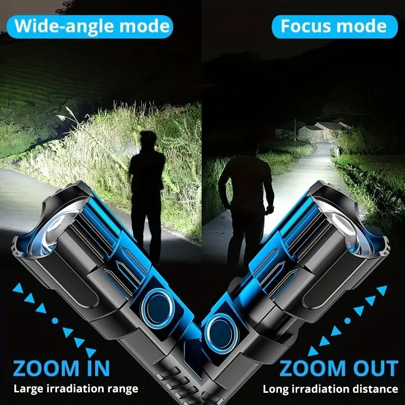 Super Bright Flashlight, USB Rechargeable Telescopic Zoom Wide Beam Manchester