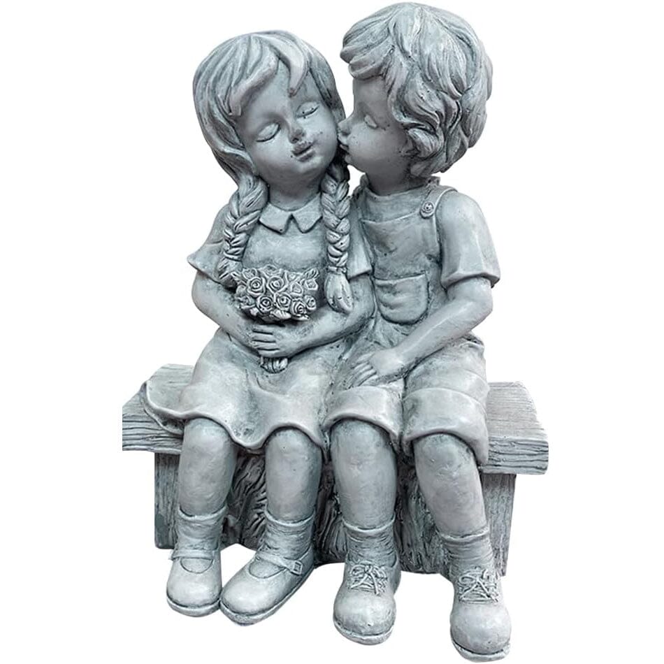 Boy Kissing Girl Statue Sitting on Bench Figurine Outlet 2025 Newest