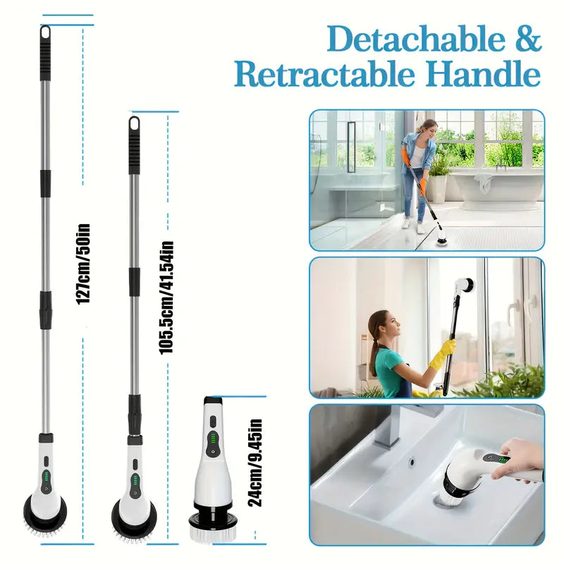 Electric Rotary Scrubber with Replaceable 8 Brush Heads and Adjustable Extension Handle Genuine Sale Online
