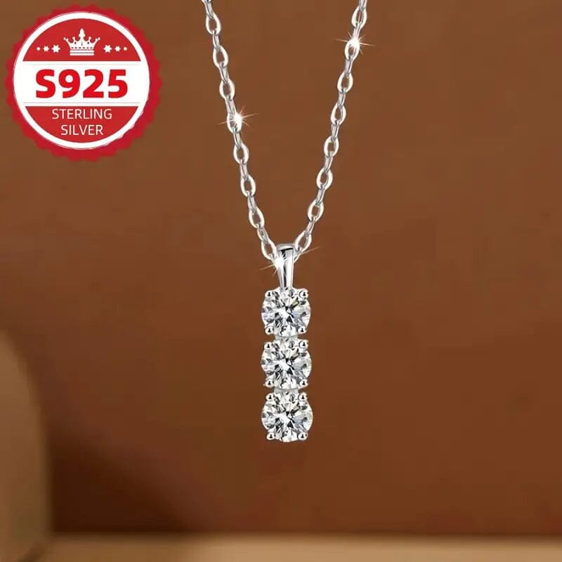 925 Sterling Silver Necklace Three Vertical Synthetic Zirconia Pendants Free Shipping Very Cheap