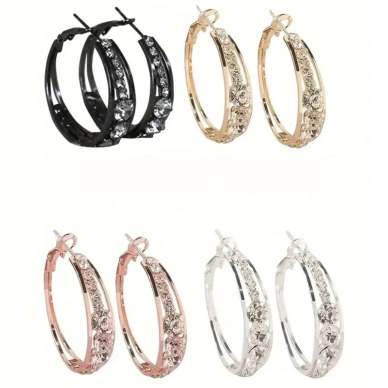 Hoop Earrings Inlaid Shiny Rhinestone For Ladies Fashion Style Online