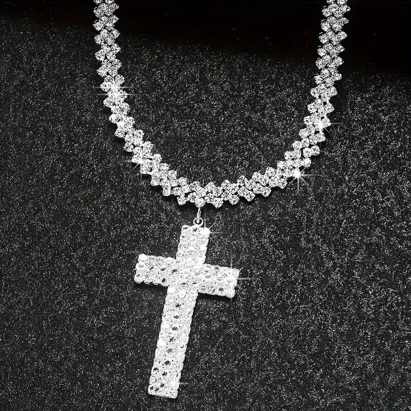 Sterling Silver 925 Luxury Cross Pendant Necklace with Multi-Layer Zircon and Sparkling Rhinestones Cheap Visa Payment