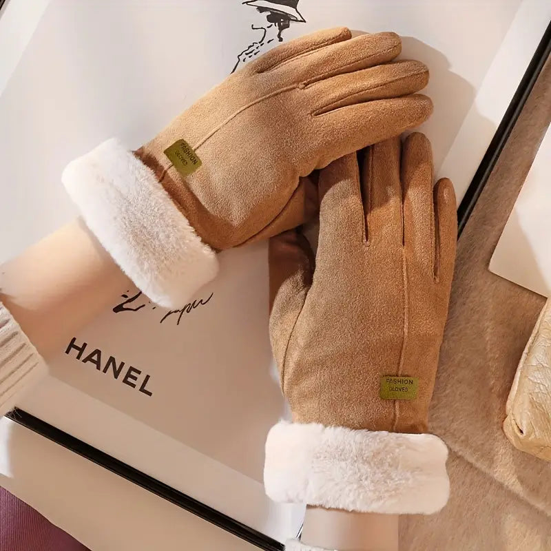 Cashmere Warm Suede Leather Plush Touch Screen Gloves Free Shipping