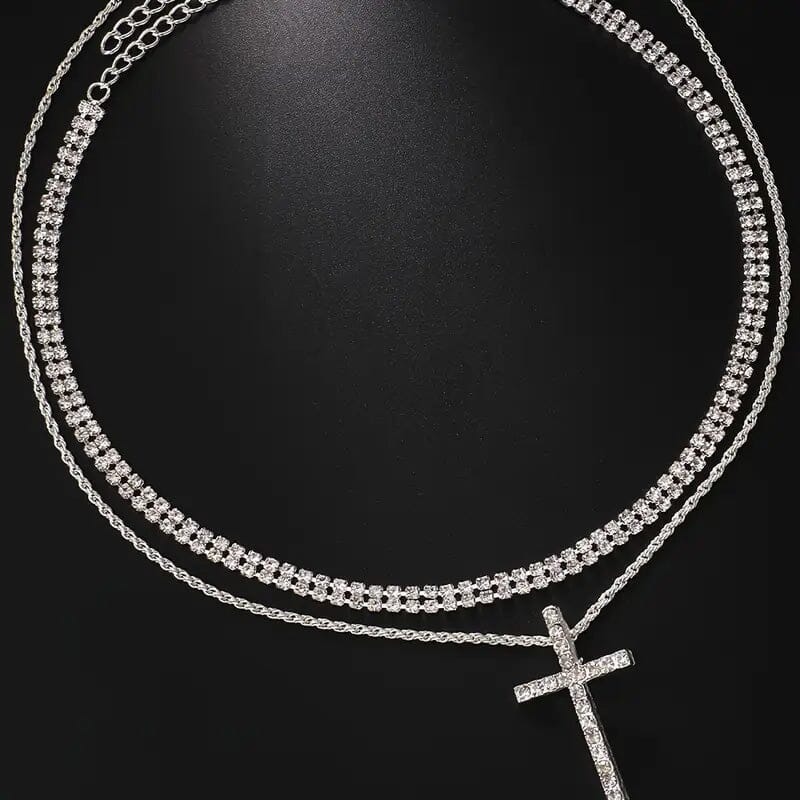 Women's Double Layer Artificial Crystal Cross Pendant Necklace Discount Recommend