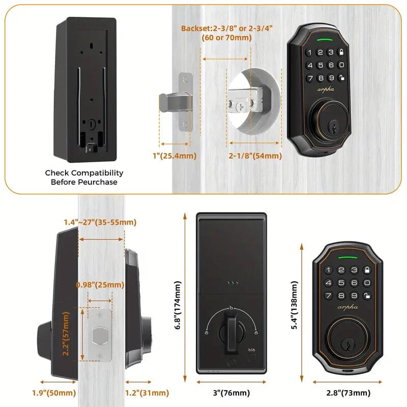 Smart Keypad Door Deadbolt Lock Set with 100-Code Keyless Entry and Anti-Peeking Password Clearance 2025