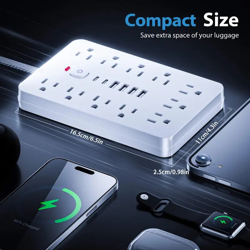 17-in-1 Surge Protector Power Cord 5Ft Braided Flat Extension Cable with 6 USB Chargers, 2 USB C, 11 AC Power Outlets Free Shipping View