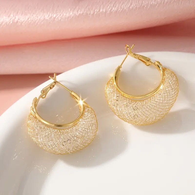 Elegant Crescent Mesh Hoop Earrings with Sparkling Cubic Zirconia Cheap Sale Fashionable