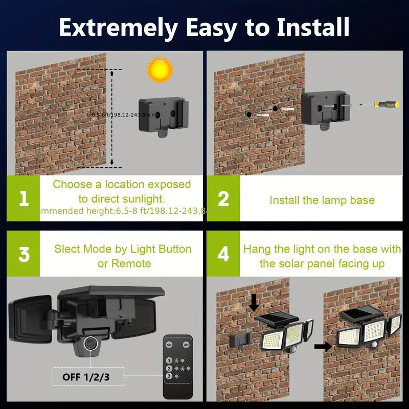 2500 Lumens 210 LED Outdoor Solar Security Light with Remote Control & Motion Sensor Sale Ebay