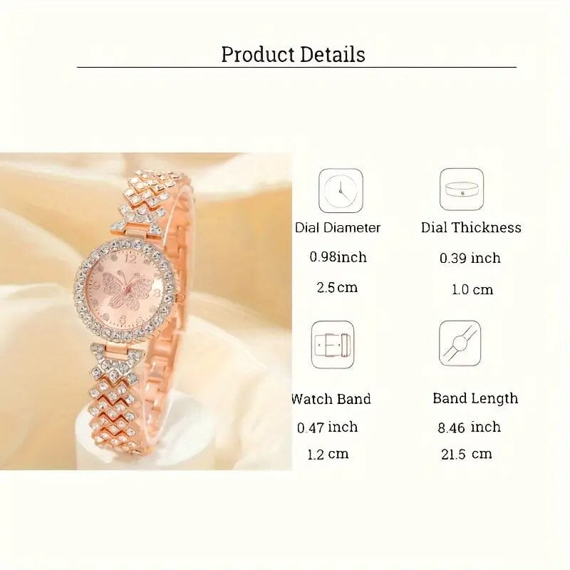 2-Piece Set: Butterfly Quartz Stainless Steel Band Wrist Watch and Bracelet Marketable For Sale