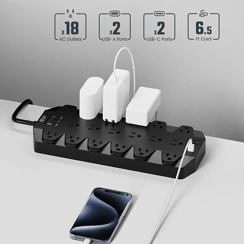 Superdanny 18 AC Outlets Surge Protector Power Strip with 2 USB C and 2 USB A Ports High Quality For Sale