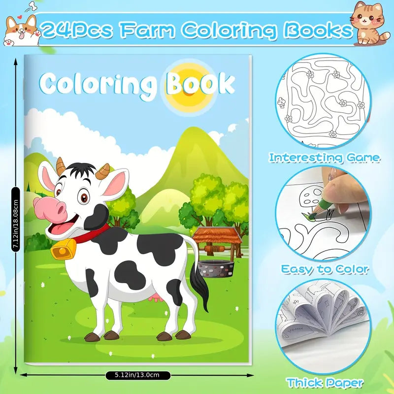 24-Pieces: Mini Coloring Books with 24 Stacking Crayons, Farm Themed Cheap Sale Free Shipping