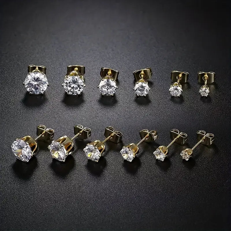 18K Gold Plated Ear Bone Buckle Stainless Steel 6-Prong Zirconia Stud Earrings Sale Outlet Locations