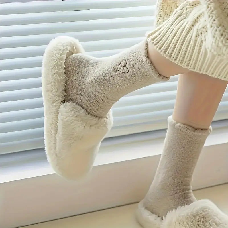 6-Pairs: Ultra Comfy Heart Embroidery Fuzzy Socks, Warm Women's Stockings & Hosiery for Cold Weather Get To Buy Cheap Online