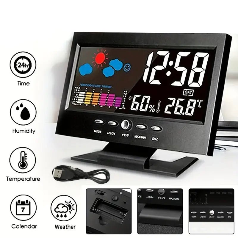 Vibrant Digital Weather Alarm Clock with Voice Control Browse For Sale