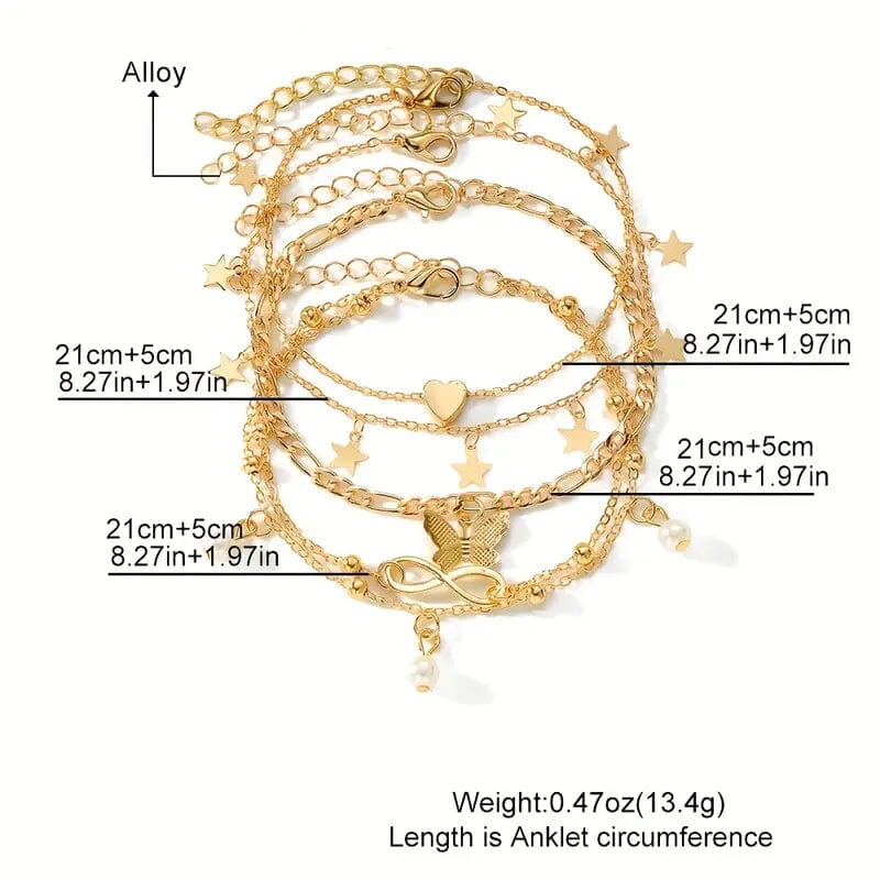 4-Pieces: Stackable Thin Chain Anklet Set Discount Big Discount