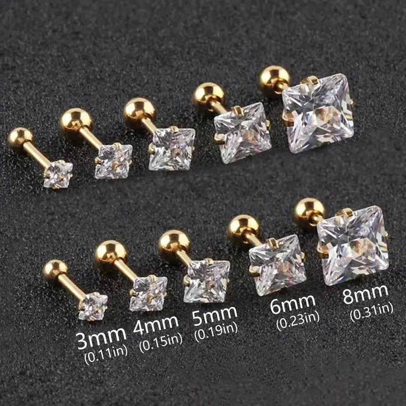 316 Stainless Steel Square Stud Earrings with Cubic Zirconia Accents Outlet Store Cheap Online