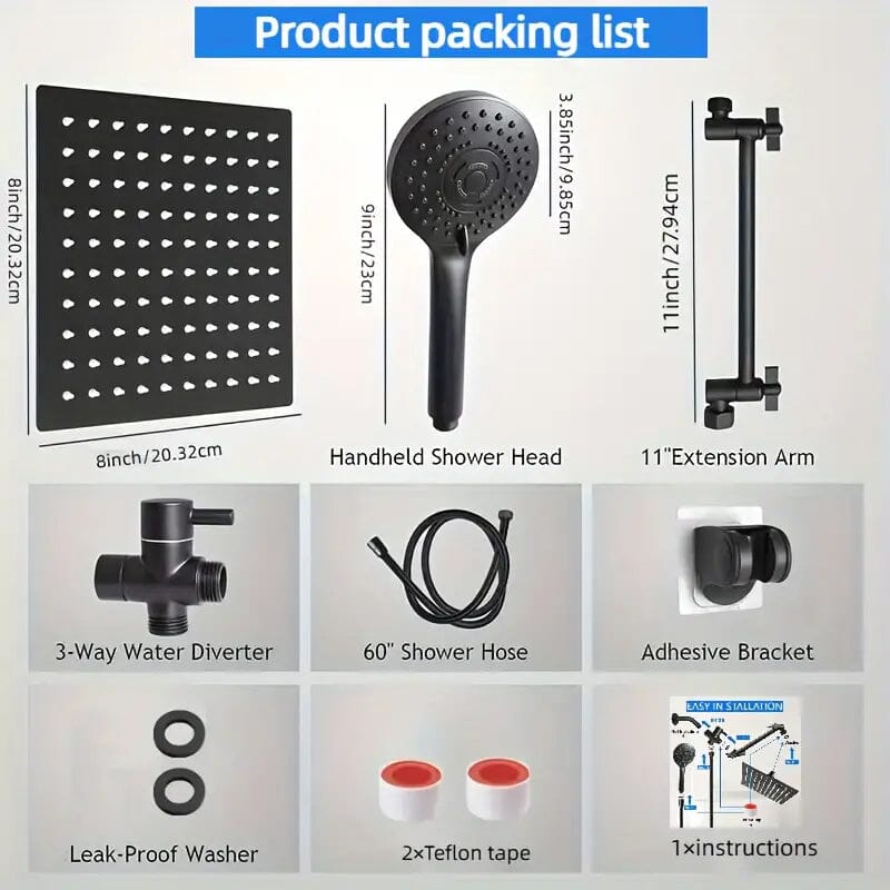 8-Inch High Pressure Showerhead with 11-Inch Adjustable Extension Arm Clearance 100% Guaranteed