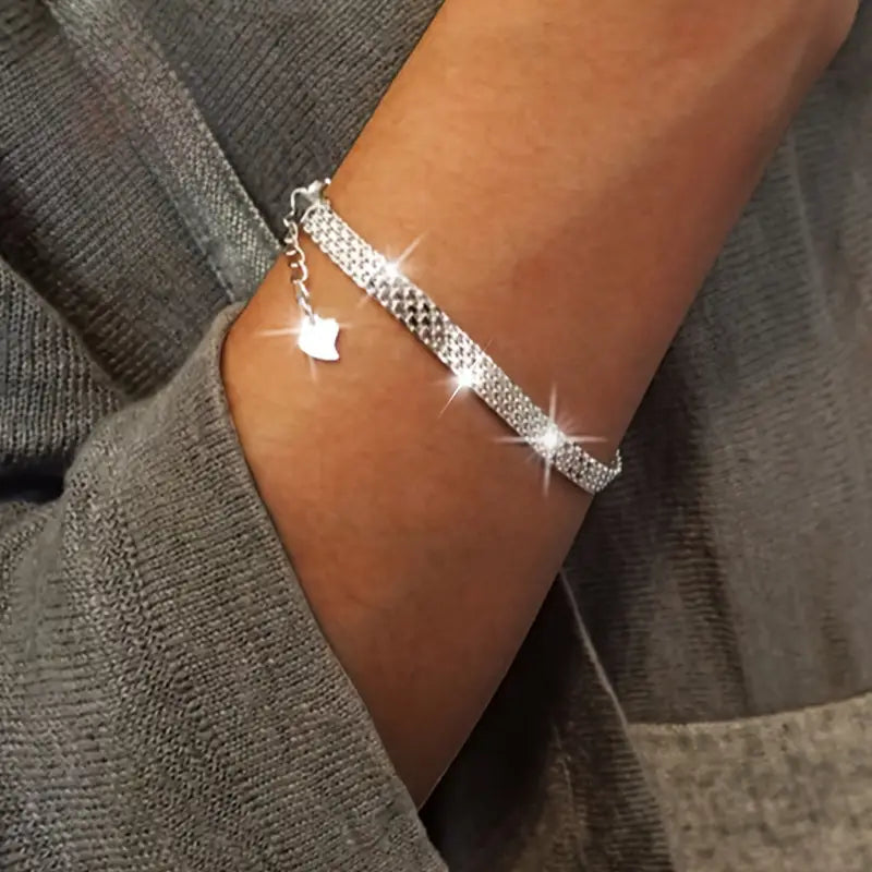 S925 Sterling Silver Chain Bracelet, Sparkling Mesh Embossing Pattern Jewelry Many Kinds Of Cheap Pice