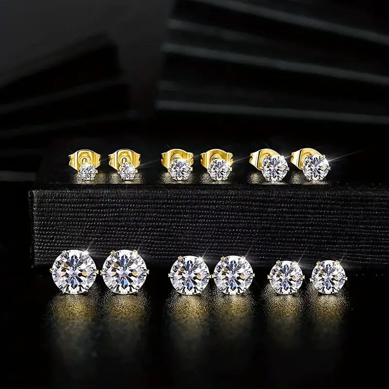 18K Gold Plated Ear Bone Buckle Stainless Steel 6-Prong Zirconia Stud Earrings Sale Outlet Locations