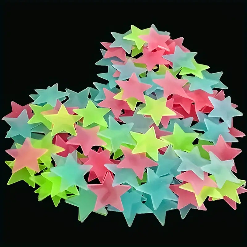 100-Pieces: Glow-in-the-Dark Fluorescent Wall & Ceiling Star Stickers Huge Surprise