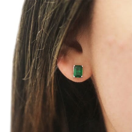 Sterling Silver 2.00 CTTW Emerald Cut Green Emerald Stud Earrings Buy Cheap Pay With Visa