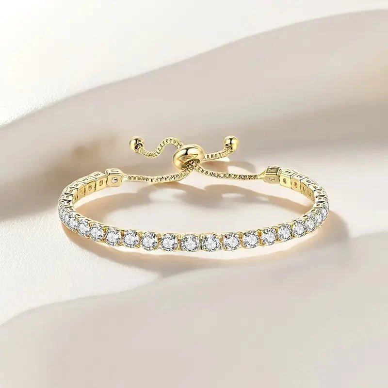 Copper Base with Plated Finish Synthetic Cubic Zirconia Inlay Adjustable Tennis Bracelet for Women Latest Collections Online