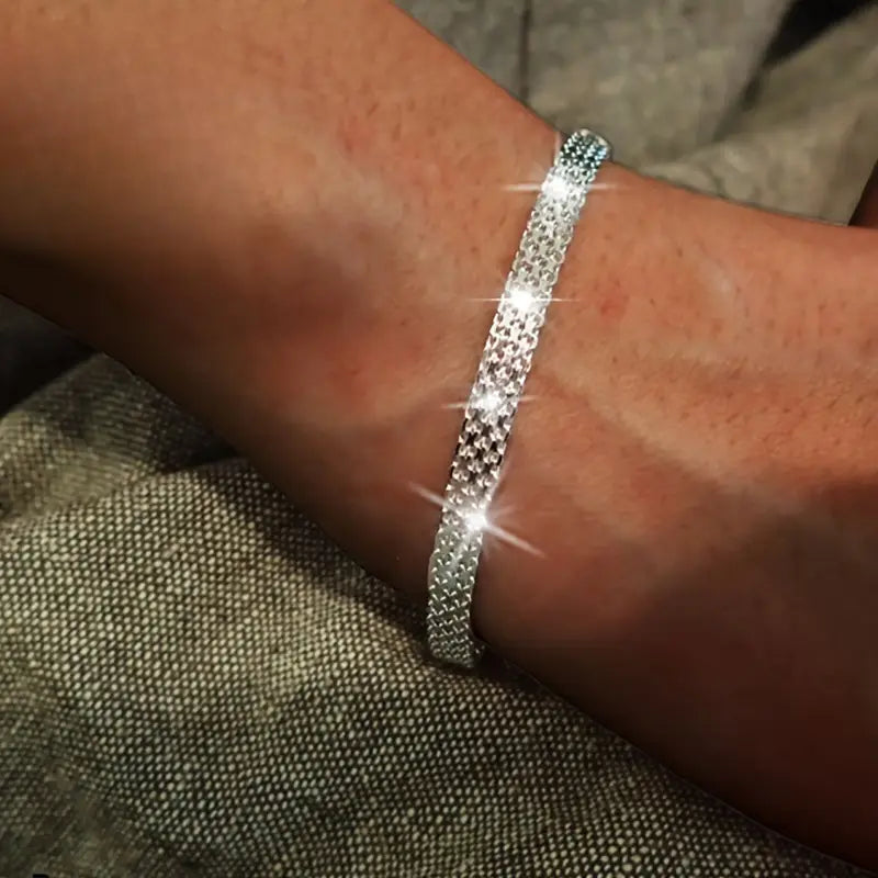 S925 Sterling Silver Chain Bracelet, Sparkling Mesh Embossing Pattern Jewelry Many Kinds Of Cheap Pice